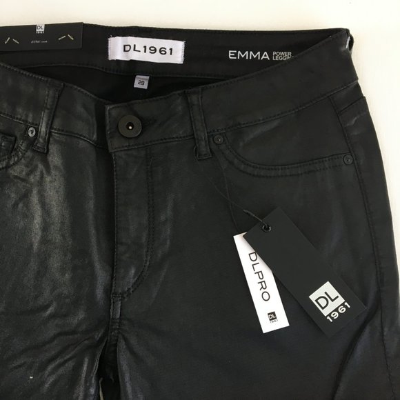 DL1961 Emma Power Legging Black Waxed Jeans 29 - Picture 3 of 11